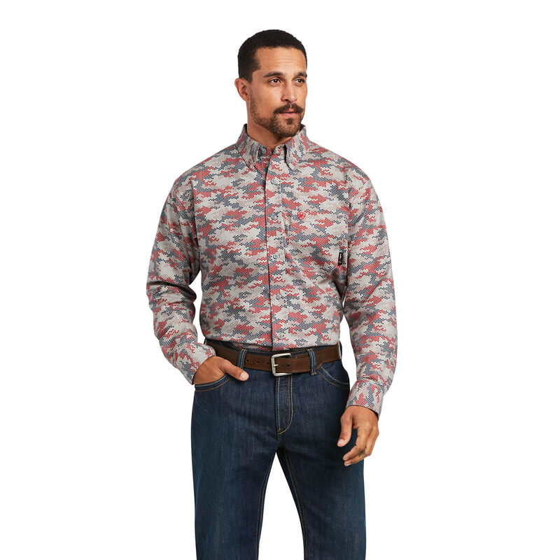 Ariat Hemden Herren - Fr Geo Camo Durastretch Work Rot/DunkelBlau ( KJALP-5387 )